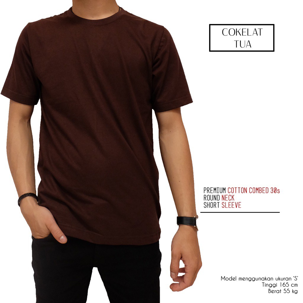 Jual Baju Kaos Polos Coklat Tua 1000% Cotton Combed 30S Reaktif 4.7 | Shopee Indonesia