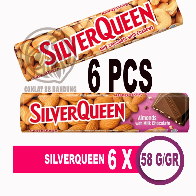 Jual Silverqueen 58Gr - 62 Gr/Gram Isi 6 Pcs Ukuran Besar, Coklat Silver Queen 62Gr X 6Pcs Milk Coklat | Shopee Indonesia
