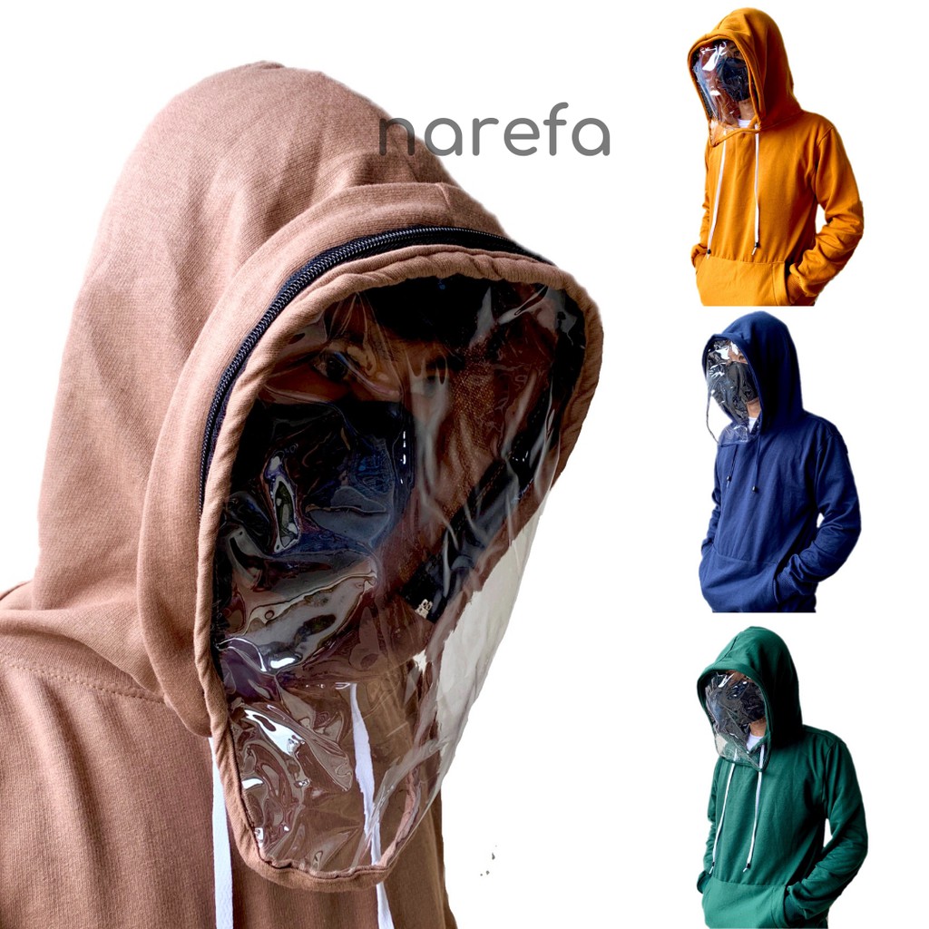 JAKET HOODIE CORONA FACE SHIELD ANTI DROPLET JAKET HOODIE POLOS HITAM