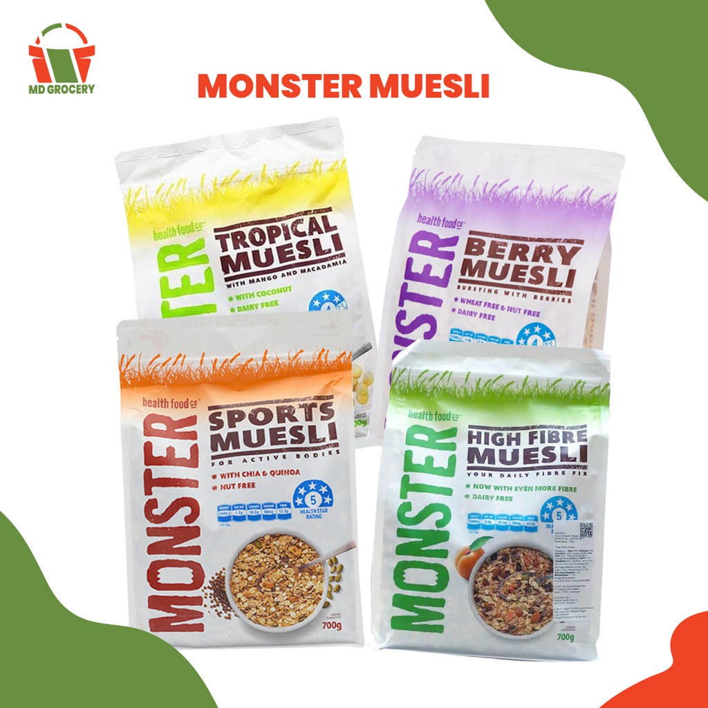 Monster Muesli High Fibre/Tropical Muesli/Sport (700gr) Berry (600gr) Made in Australia