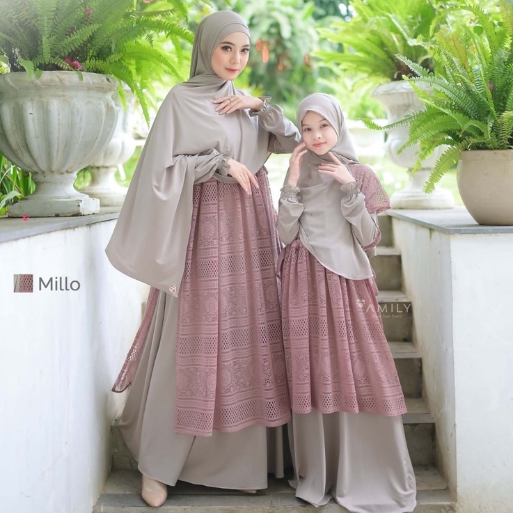 Jual GAMIS BURKAT BROCADE TULLE SYARI SET COUPLE SARIMBIT AMILY HIJAB