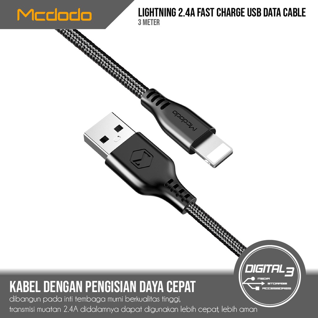 Jual Mcdodo Kabel Iphone Lightning 3 Meter Kabel Data Lightning 3 Meter | Shopee Indonesia