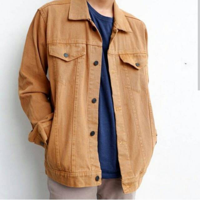 Jual Jaket Jeans Coklat Muda Denim Oversized Pria Wanita Murah Jumbo Big Size | Shopee Indonesia