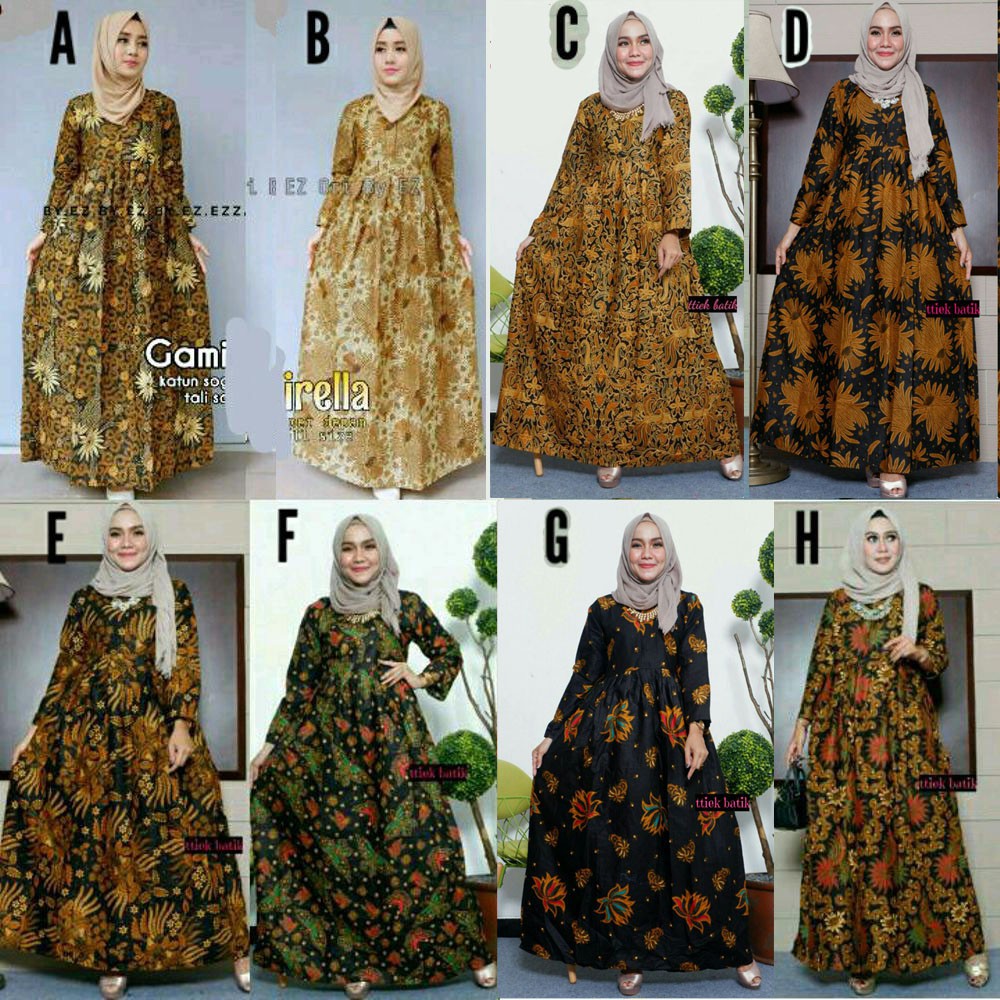 Model Baju Gamis Batik Rempel Jilbab Satin