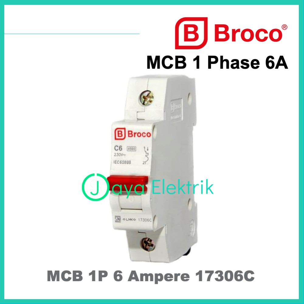 Jual MCB BROCO 6A 1P Pemutus Arus 1 Phase 6 Ampere 1300 Watt SNI(04)