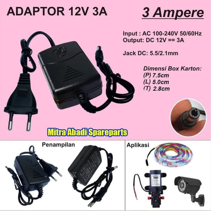 Jual Adaptor 12V 3A 36W / 12 Volt 3 Ampere 36 Watt | Shopee Indonesia