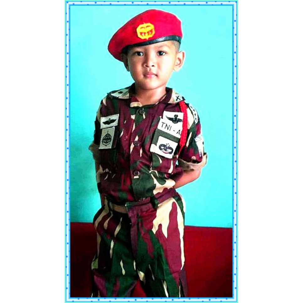 Jual Baju loreng pasukan khusus Kopassus Kostum tentara Kopassus baret  merah anak Indonesia|Shopee Indonesia