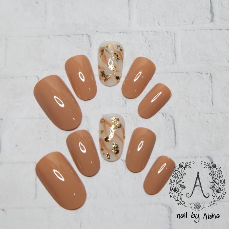 Jual Nail By Aisha | Kuku Palsu Coklat Muda | Custom Ukuran Indonesia|Shopee Indonesia