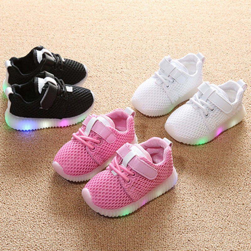 New Lovely Baby Boys Girls LED Soft Breathable shoes Sepatu bayi Laki