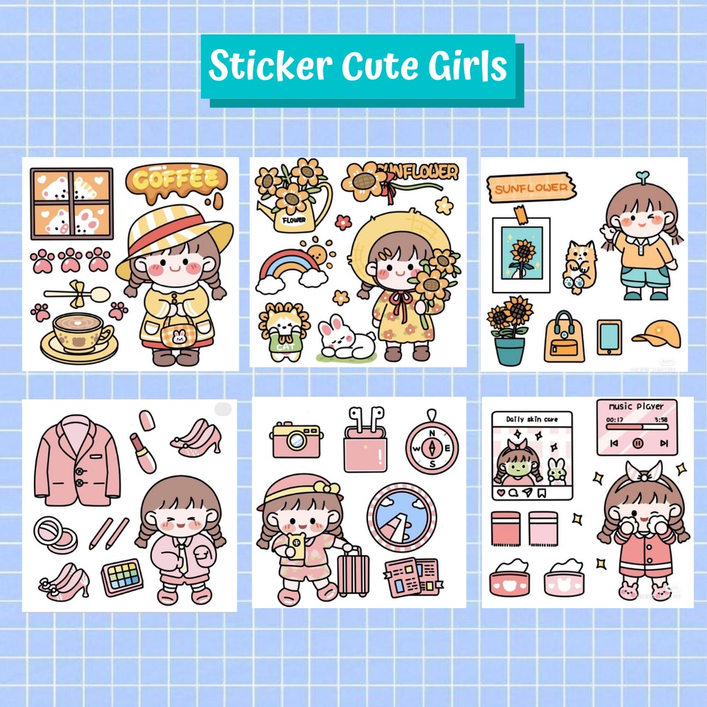Jual Stiker Korea Cute Girl/ Stiker Cute Girl/ Sticker Chibi Cute Girl