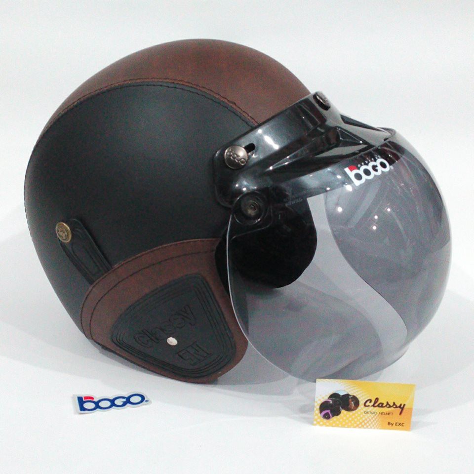 Matrixhelm Helm Bogo Retro Dewasa Kulit Sni Warna Hitam