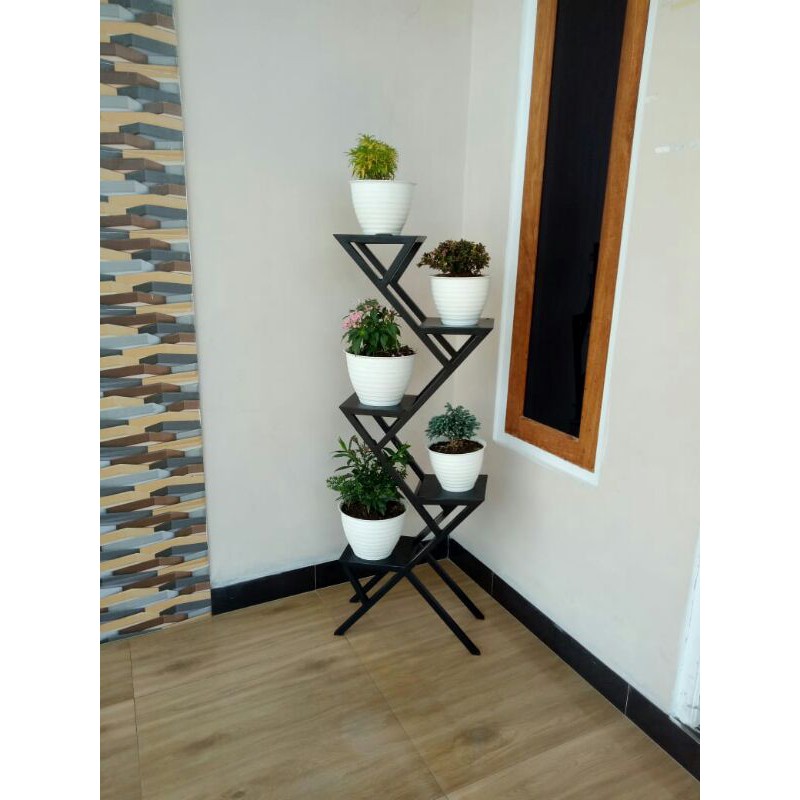 Rak Bunga 5 susun New Besi Holo Alas Plat Besi Rak Pot Bunga besi