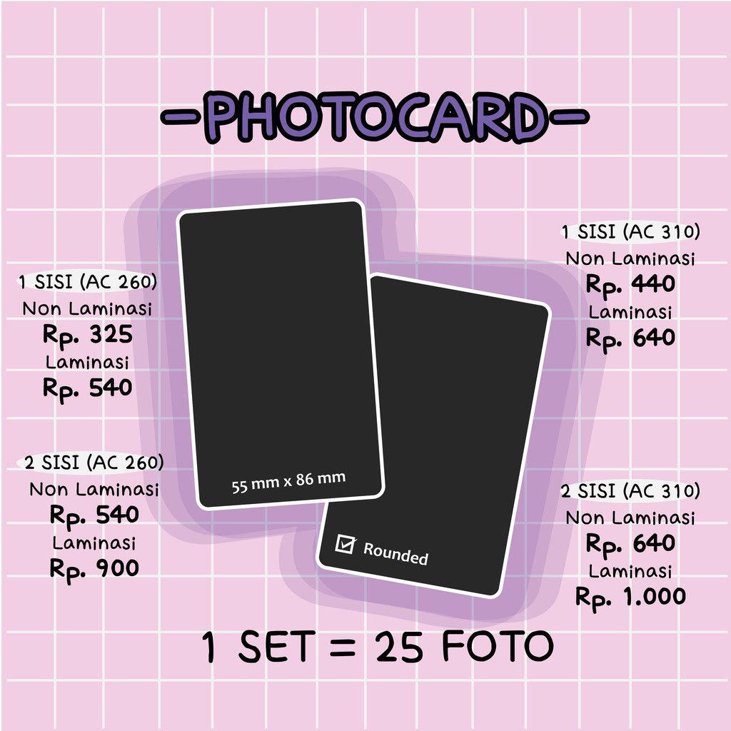 Cetak Photocard Tumpul Rounded, Photostrip, Postcard (HARGA PER SET