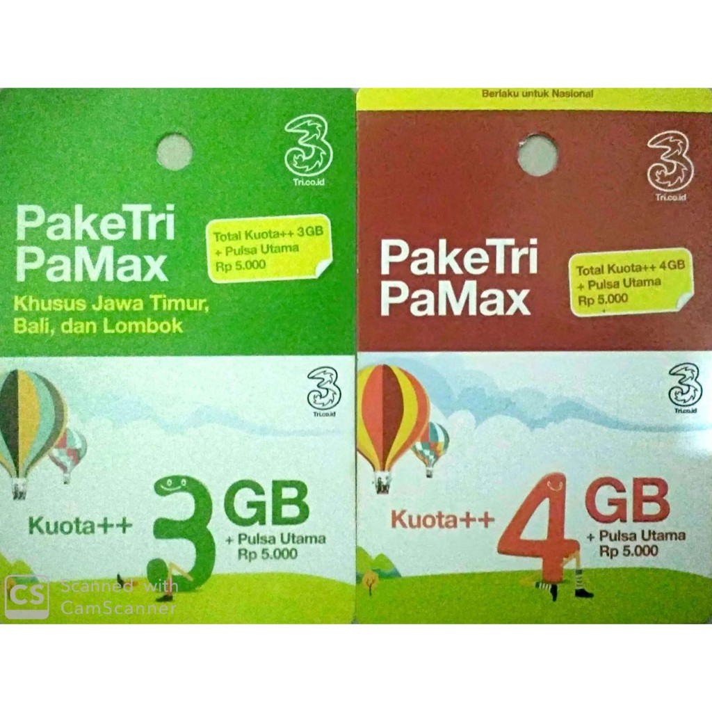 Paket Tri Voucher Kuota Pamax 3GB 4GB All Jaringan Bonus Pulsa Three