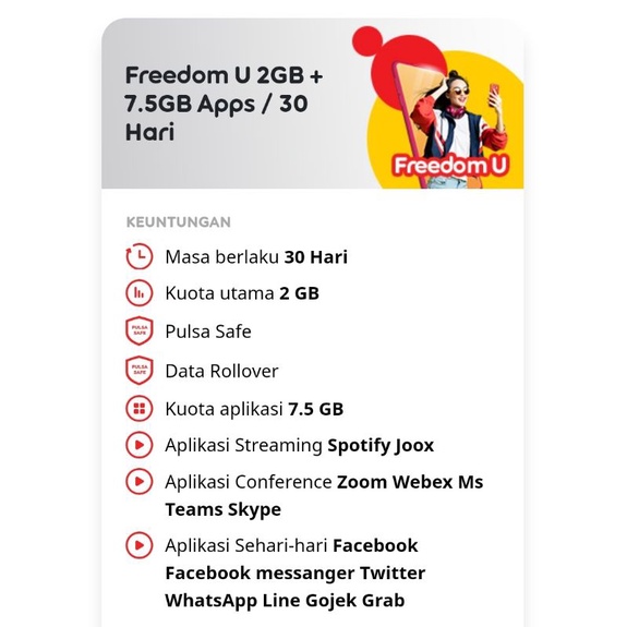 INDOSAT KUOTA FREEDOM U 2GB + 7.5GB APPS (30 HARI) | Shopee Indonesia