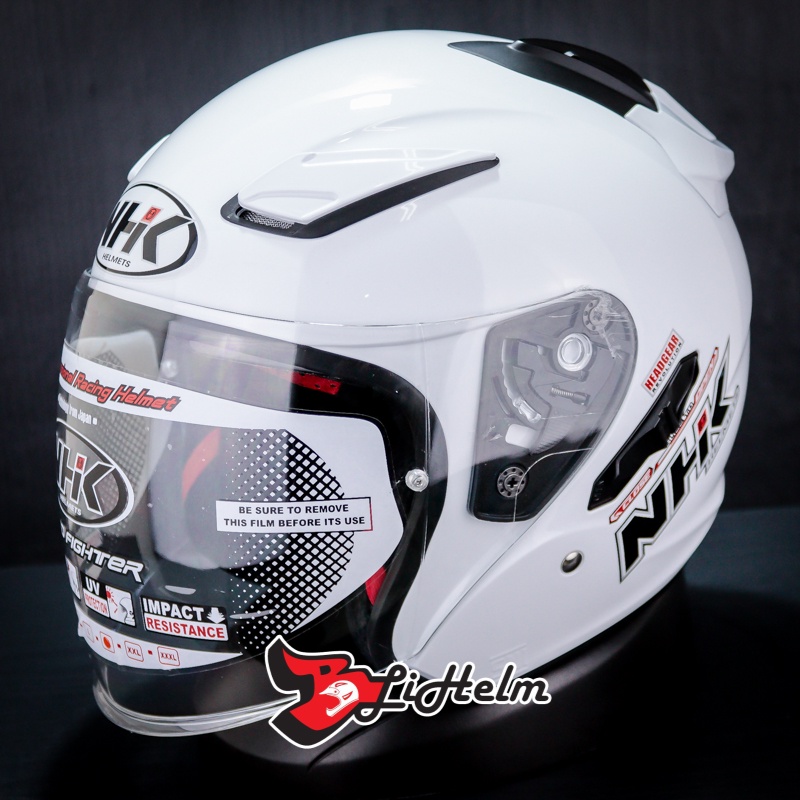 Jual HELM NHK R1 SOLID WHITE HALF FACE DOUBLE VISOR ORIGINAL NHK