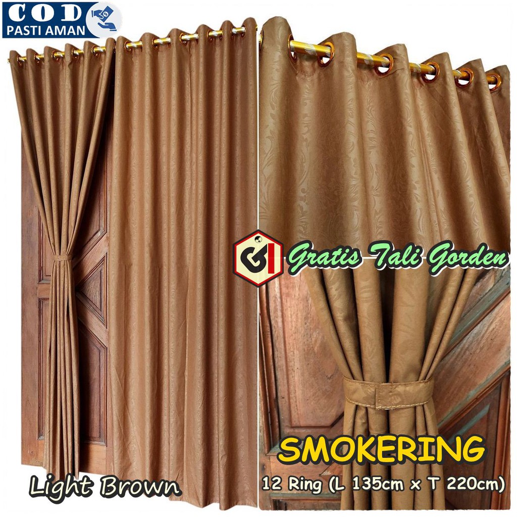 Jual Gorden Polos Pintu Jendela Murah Model Smokering 12 Ring Warna Coklat Gold Emboss Mewah Elegant | Shopee Indonesia