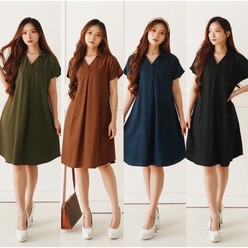 Jual Baju Casual Dress Pergi Jalan Santai Fashion Cewek ♡Premium♡Realpic!Miesyecollarlooseshirtdres Sy417 Indonesia|Shopee Indonesia