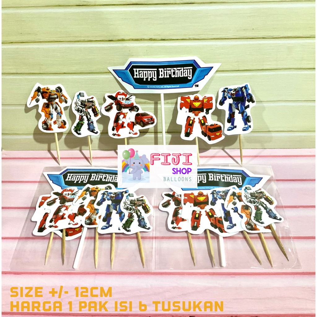 Cake Topper Robot Tobot Set / Hiasan Kue Ultah / Topper Cake Karakter