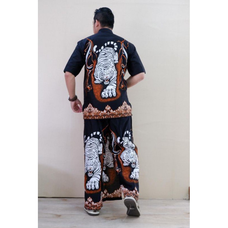 set celana sarung macan mojang kemeja batik solo halus