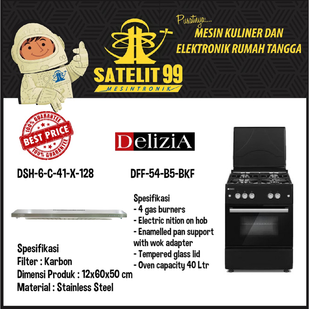 Jual KOMPOR FREESTANDING DELIZIA SORENTO + COOKER HOOD DELIZIA DSH6C
