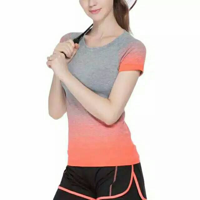 BAJU SPORT TSHIRT SALUR TM18 GRADASI WARNA LENGAN PENDEK KAOS OLAHRAGA
