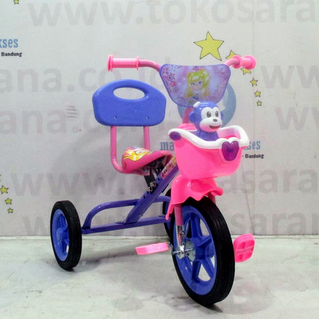 Sepeda Roda Tiga Anak PMB 13 Tahun Ban Karet Sandaran Monkey Musik