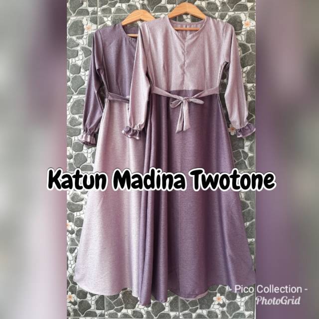 NEW MODEL Gamis syari Katun Madina Twotone Variasi Lengan dobel rempel |  Shopee Indonesia