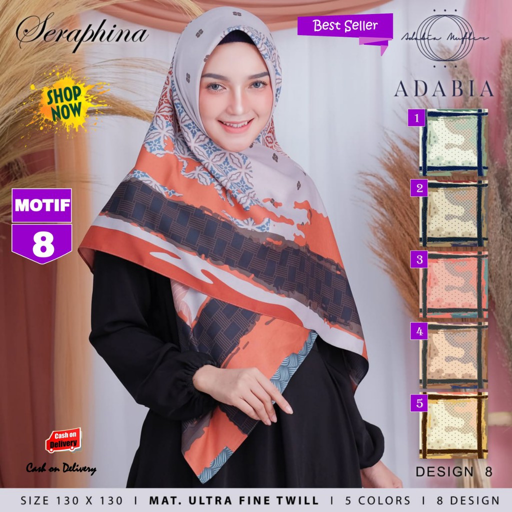 SESER08 Jilbab Segi Empat Seraphina Jumbo Syari Motif 8 By Adabia