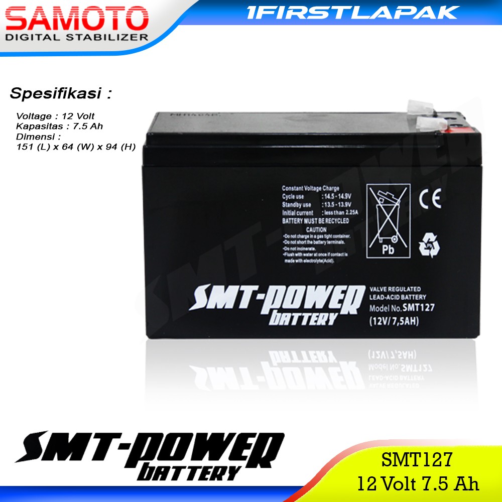 Jual Baterai Smt-Power 12 Volt 7.5 Ah Smt127 / Aki Kering Ups 12V Battery Samoto 12 V 7.5Ah | Shopee Indonesia