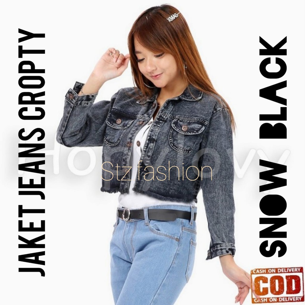 PROMO Jaket Jeans Crop Rawis NEW ARRIVAL // Jaket Wanita Snow Black