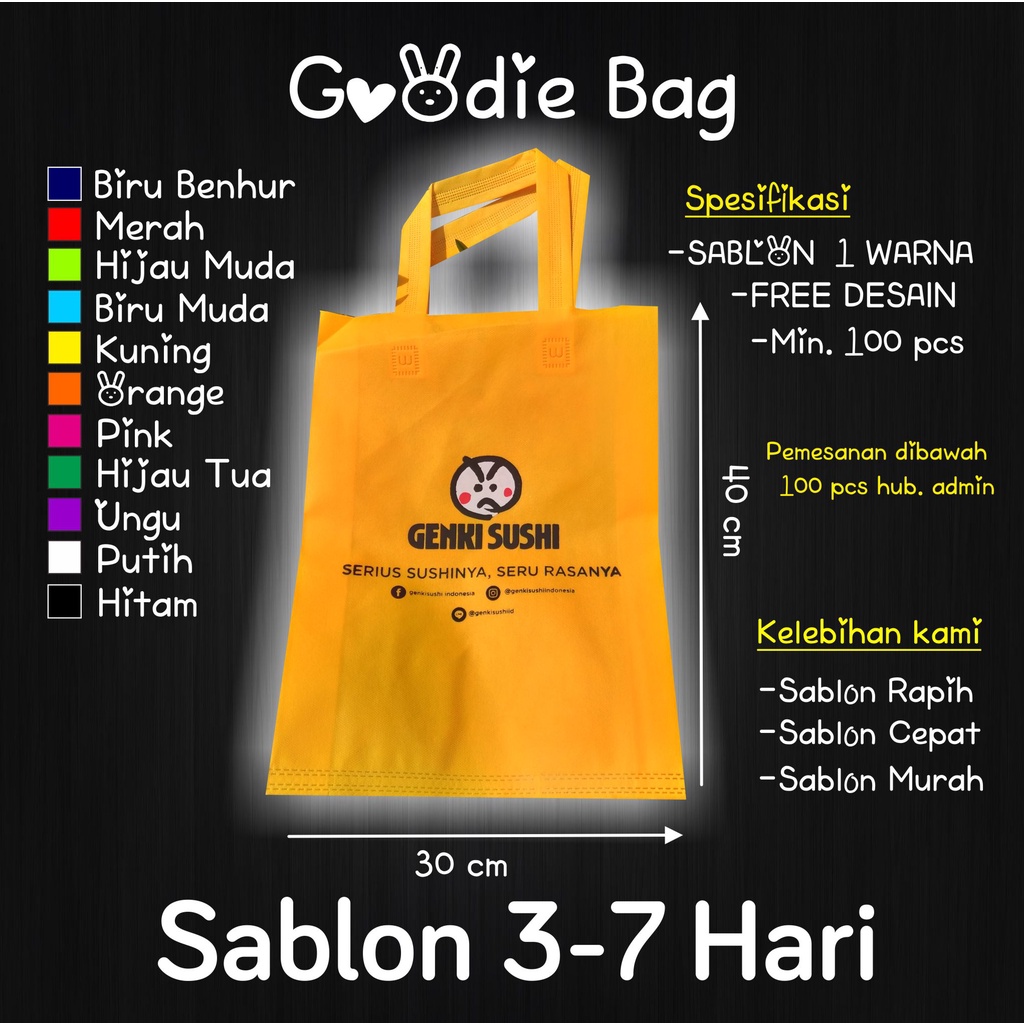 Jual Tas Spunbond Godie Bag Sablon Custom Goodie Bag Custom Sablon Tas