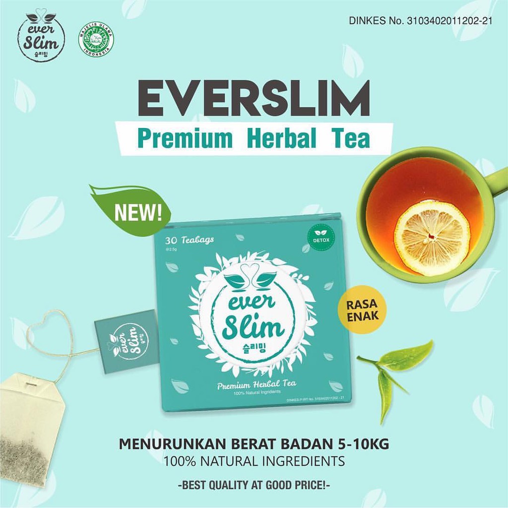 Jual Everslim Premium Herbal Tea Original BPOM Teh untuk Diet Penurun