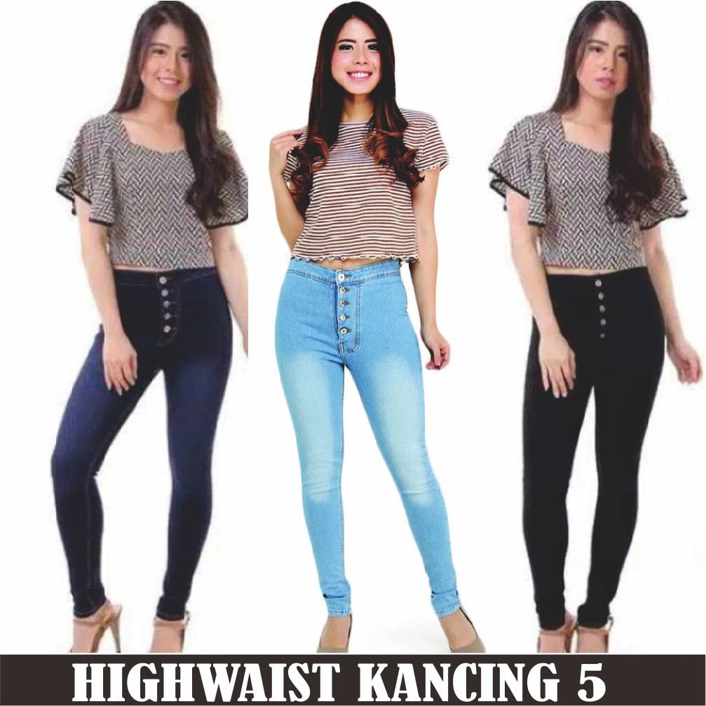 DF HIGHWAIST KANCING 5 CELANA JEANS WANITA // HW LIMA