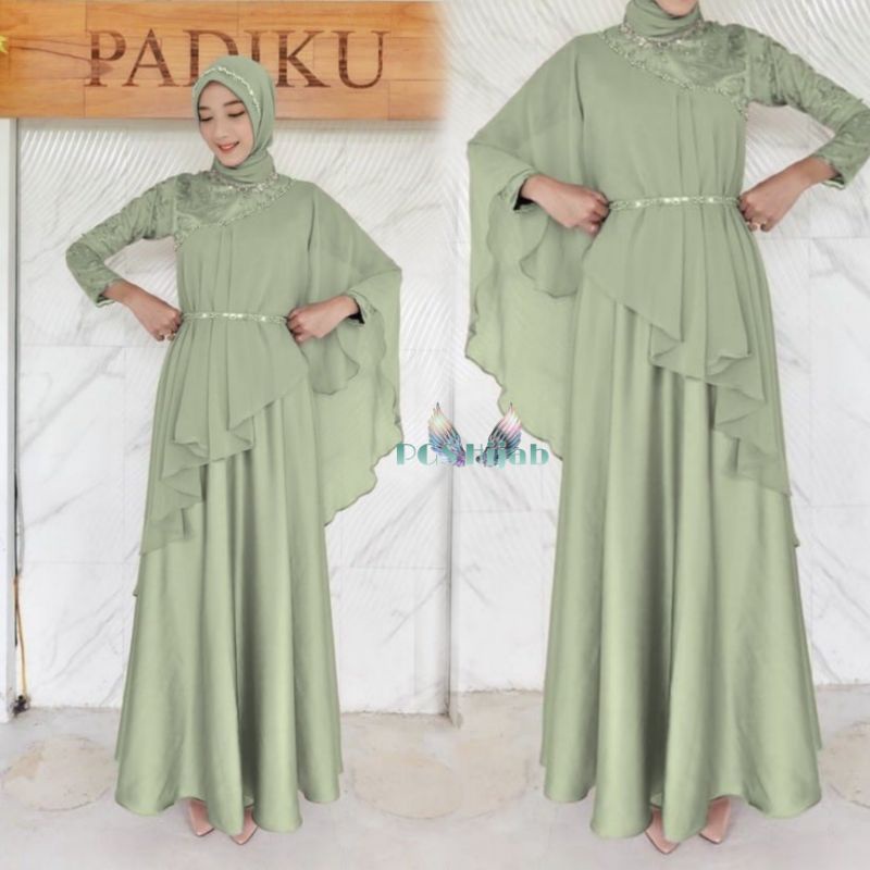 Jual RIZKIYA MAXY TILE DRESS BROKAT KONDANGAN MODERN WARNA SAGE GREEN GAMIS BISA 10 LOOK DRESS