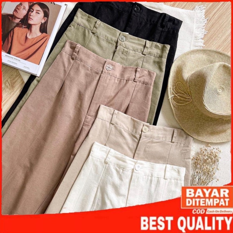 Celana Kulot Linen Earth Wanita Kulot Kancing Korea