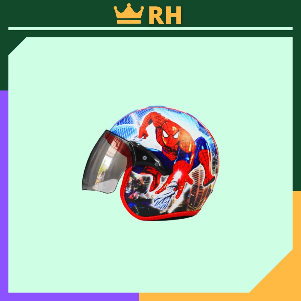 Jual HALF FACE SCOOPY Spiderman / Helm Anak Karakter Murah / Helm Anak