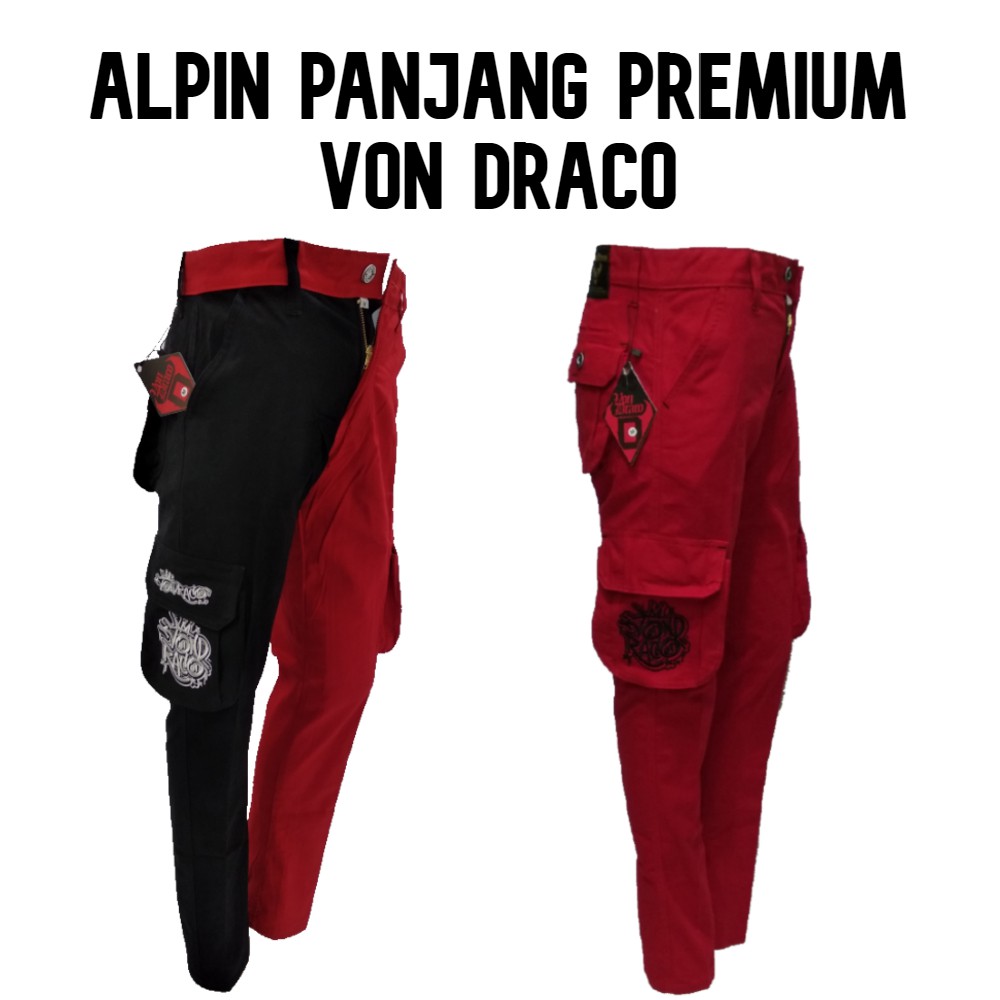 Celana Cargo Panjang / Kempol Panjang Alpin PDL Punk Adventure Warna Merah / Hitam Merah VON