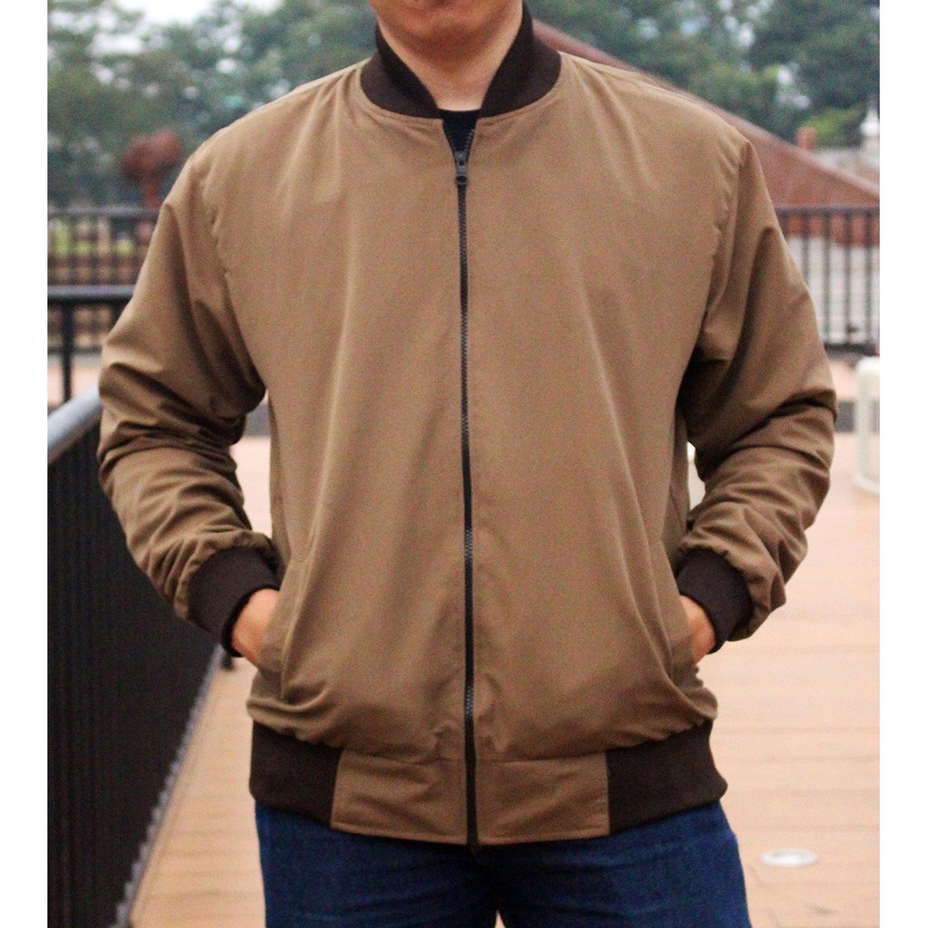 Jual Jaket Casual Bomber Premium Coklat Muda | Shopee Indonesia