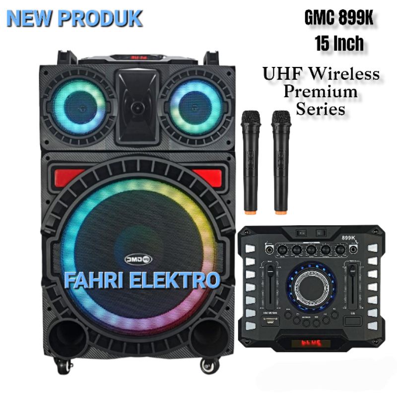 Jual Speaker Portable 15 Inch GMC 899K Bluetooth Xbass 2 Mic Wireless