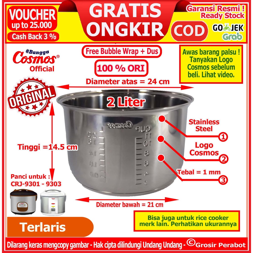 Jual Panci Rice Cooker Stainless Steel Cosmos dan Berbagai Merk Lain CRJ 9301 9303 Shopee
