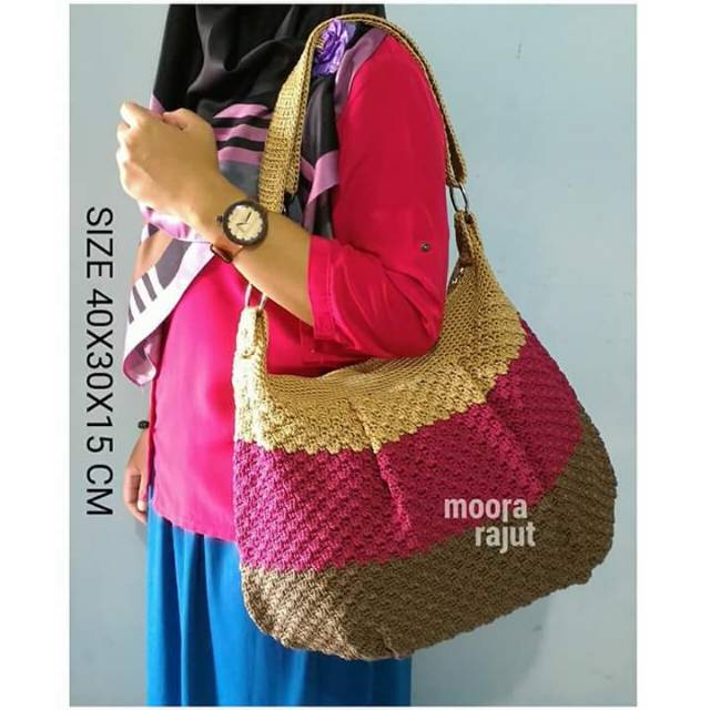 TAS RAJUT HOBO 3 warna krem marun mocca moora rajut Shopee Indonesia