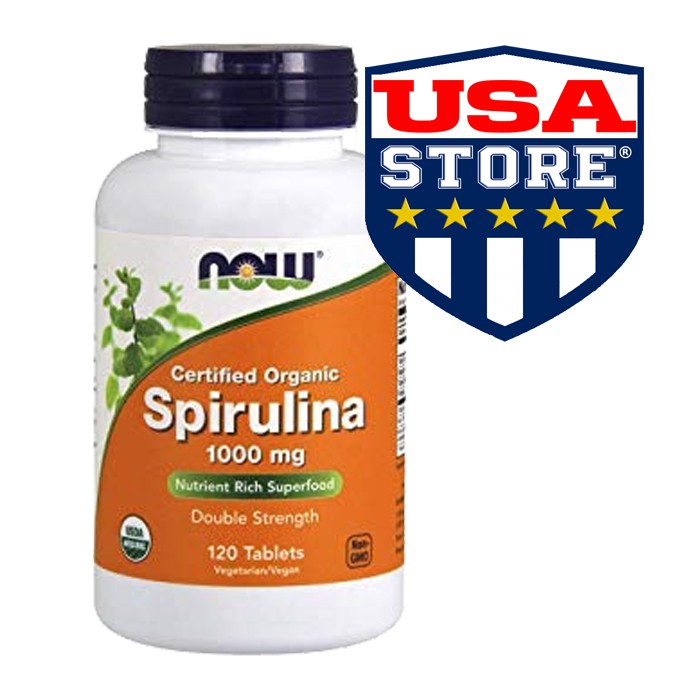 NOW SPIRULINA 1000 MG 120 TABLETS CERTIFIED ORGANIC FOODS FOOD DOUBLE