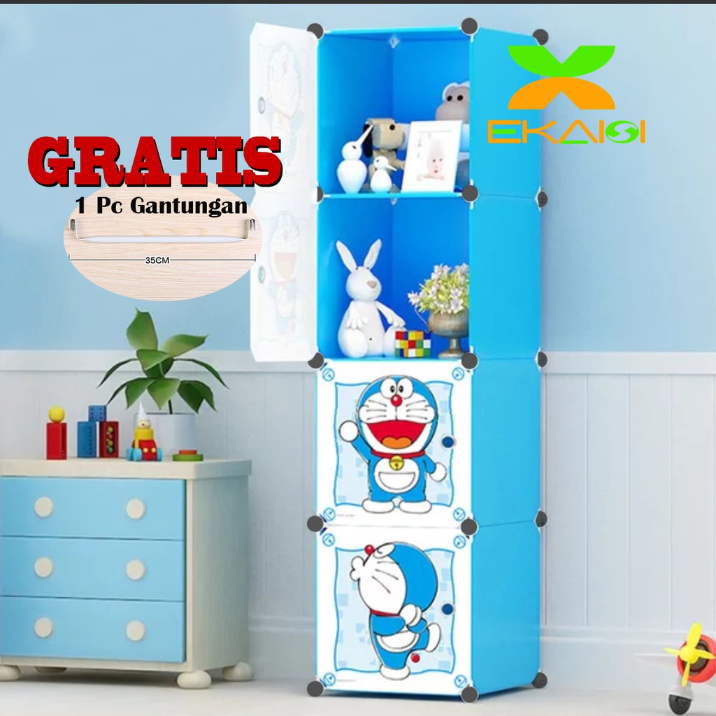 lemari pakaian plastik rak baju anak bayi rak buku tas lemari portable 4  pintu hello kitty | Shopee Indonesia