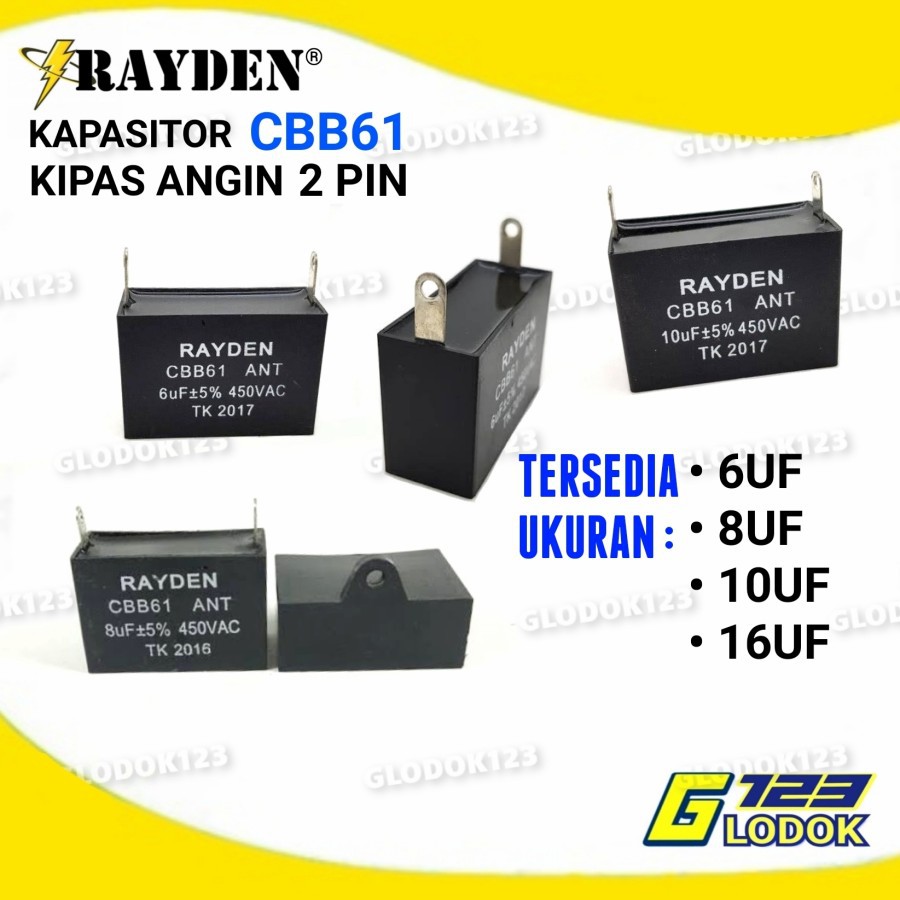 Jual Kapasitor Kipas Angin CBB61 6UF 8UF 10UF 16UF 2 Pin Cosmos Sanken