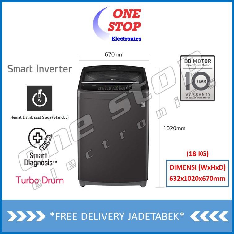 Jual LG T2518VSAB Mesin cuci Top Loading Smart Inverter Turbo Drum 18