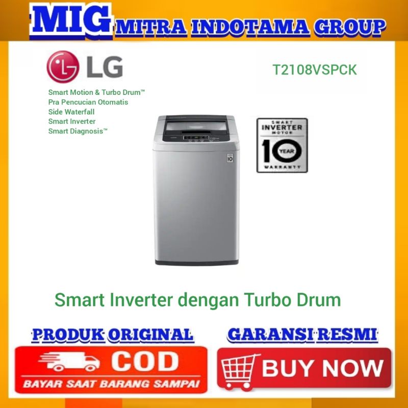 Jual Mesin Cuci LG 1 Tabung T218VSPCK Smart Inverter Turbo Drum Mesin