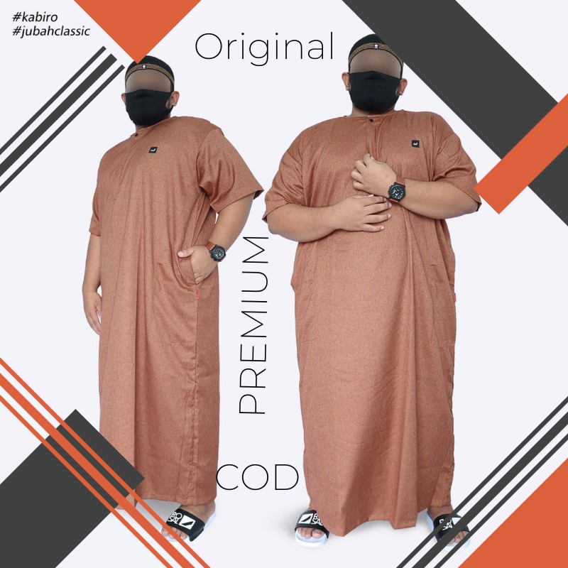 Jubah Pria Katun Al Haramain Oblong Lengan Pendek Gamis Pria Rosal 3XL