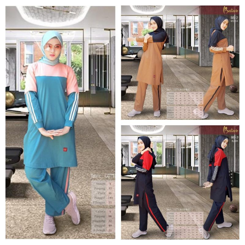 Baju olahraga senam wanita muslimah panjang syari zumba yoga BMS 21