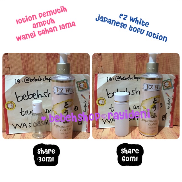 kemasan share in bottle ez white japanese tofu whitening lotion pemutih